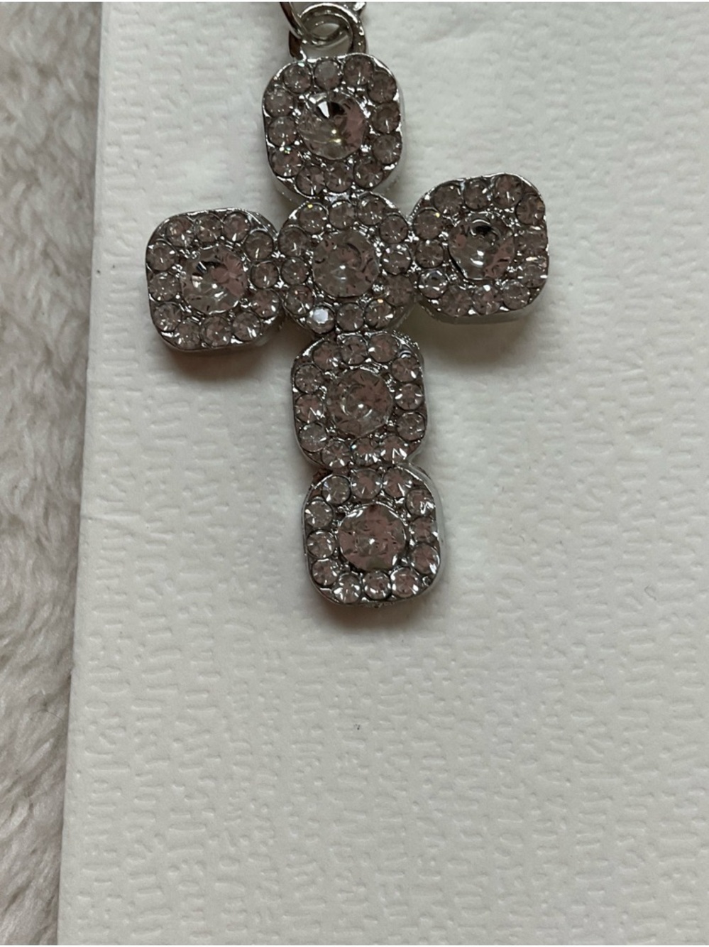 Crystal Cross Keychain Pendant - Silver